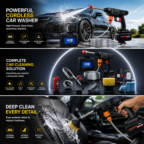 H2O Easy Wireless Vehicle Cleaning Kit | Portable Battery Car Washer with Full Cleaning Accessories