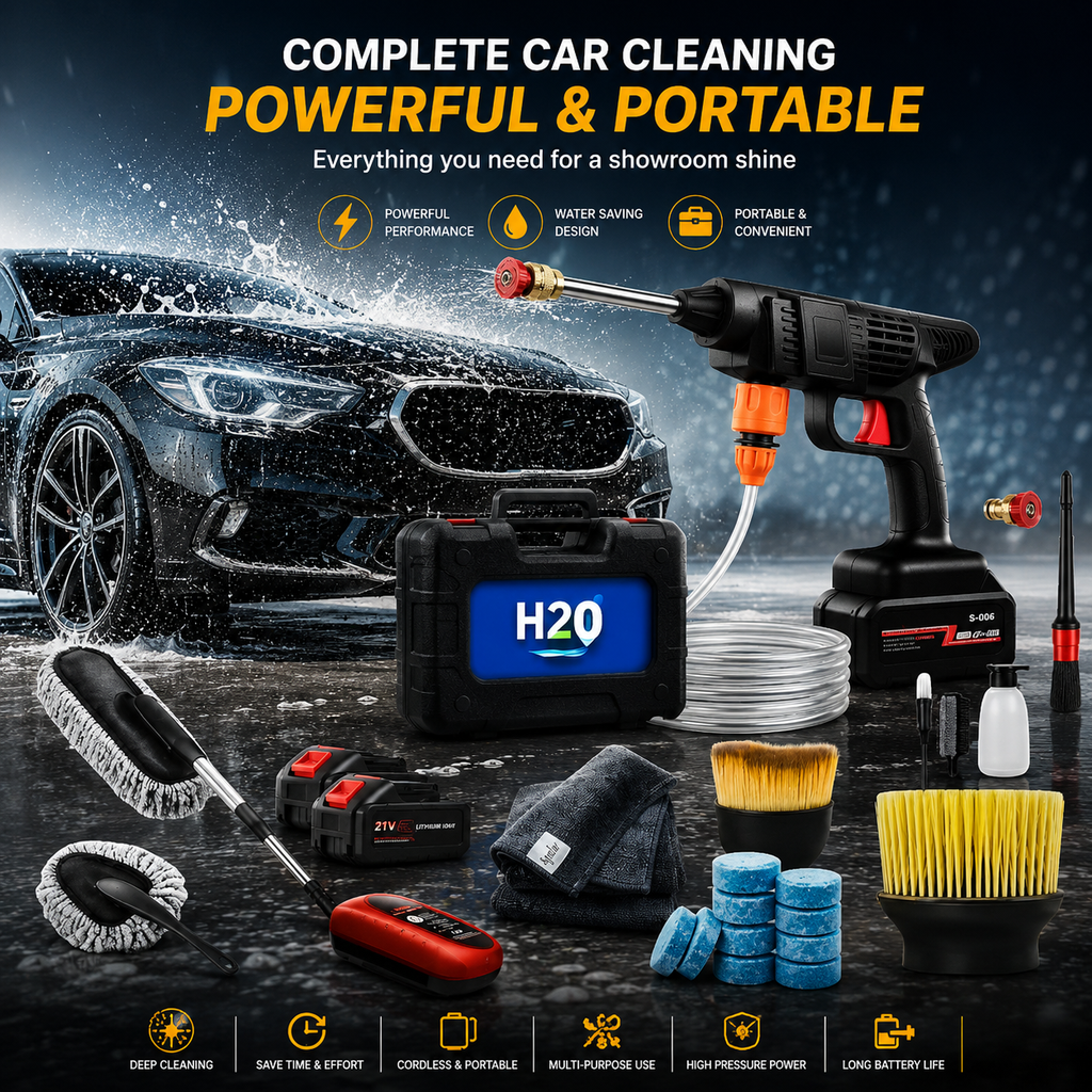 H2O Easy Wireless Vehicle Cleaning Kit | Portable Battery Car Washer with Full Cleaning Accessories